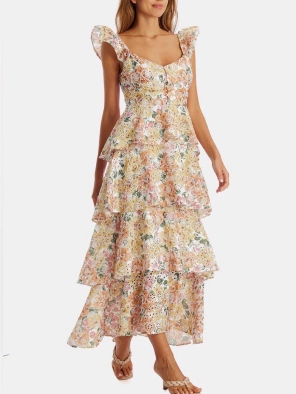 En Saison Pastel Floral Tiered Ruffle Maxi Dress